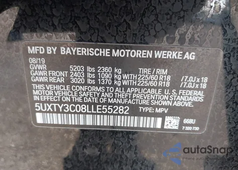 2020 BMW X3 Sdrive30I from USA, damaged, VIN 5UXTY3C08LLE55282